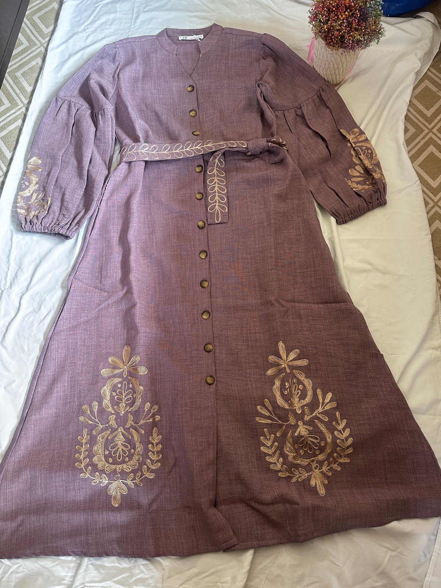 Embroidered Ankle-Length One-Piece Dress