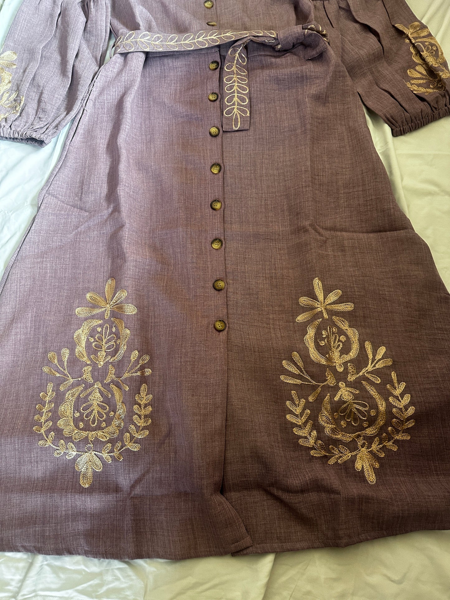Embroidered Ankle-Length One-Piece Dress
