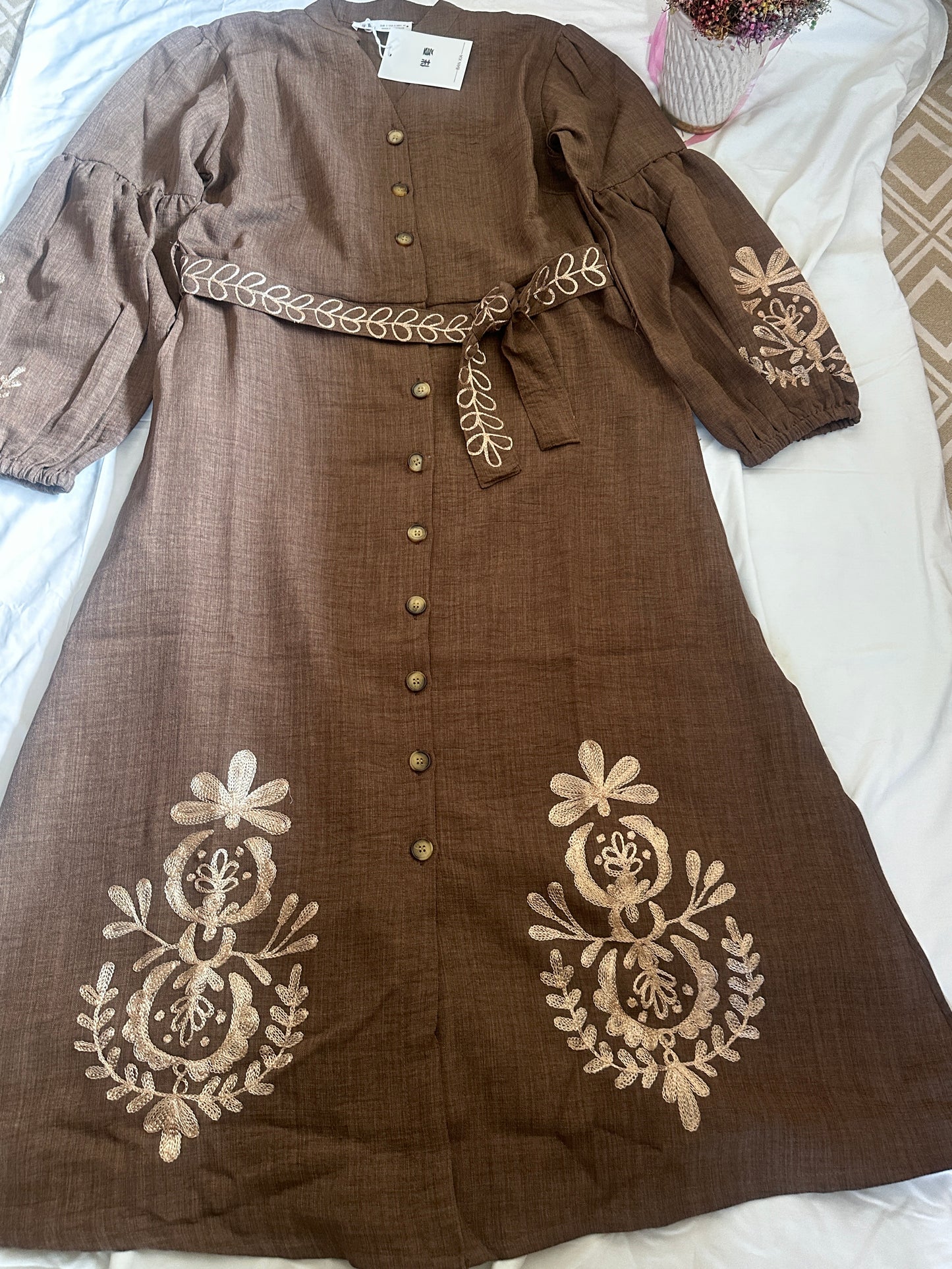 Embroidered Ankle-Length One-Piece Dress