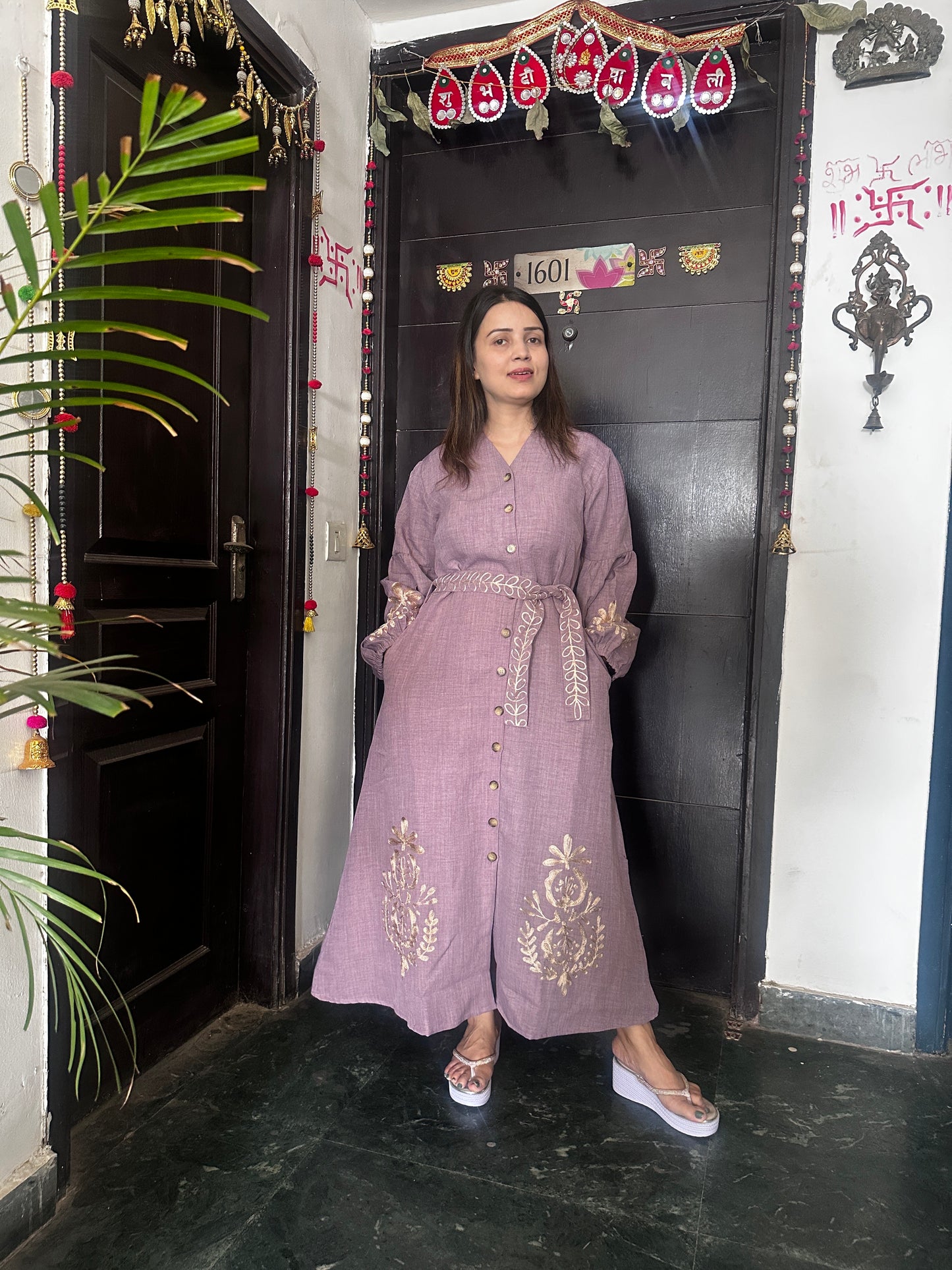 Embroidered Ankle-Length One-Piece Dress
