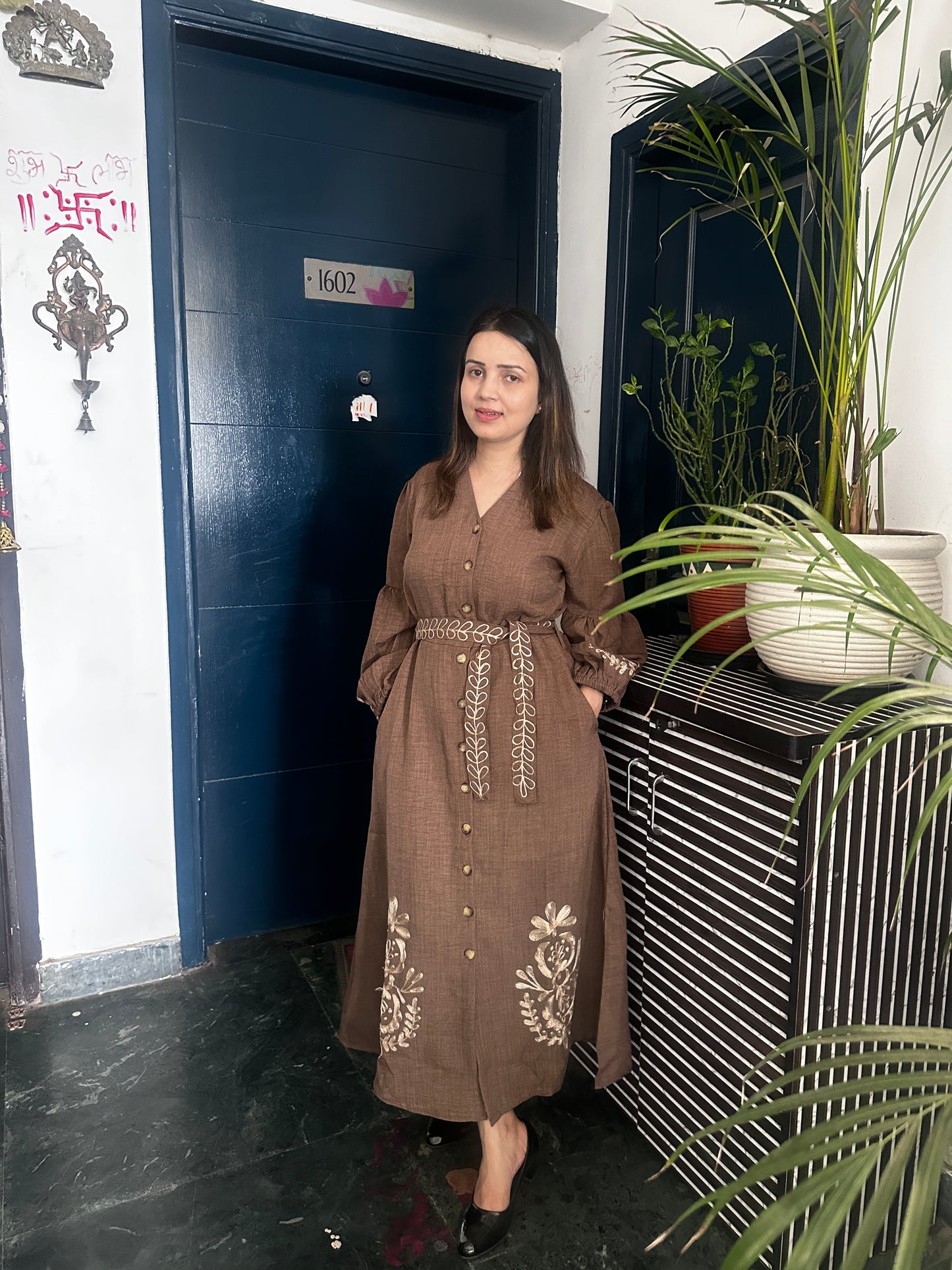 Embroidered Ankle-Length One-Piece Dress