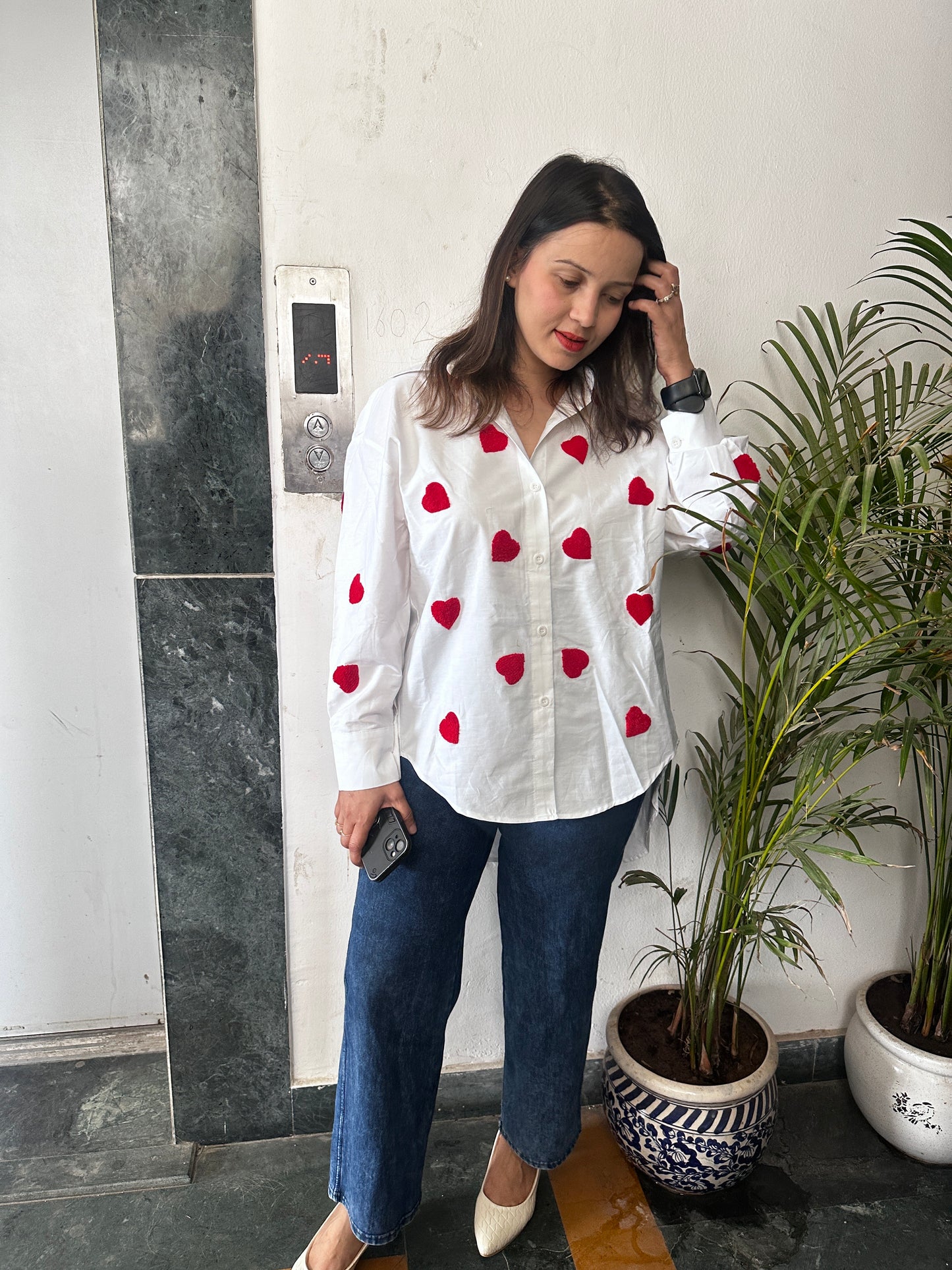 Oversized white shirts with heart