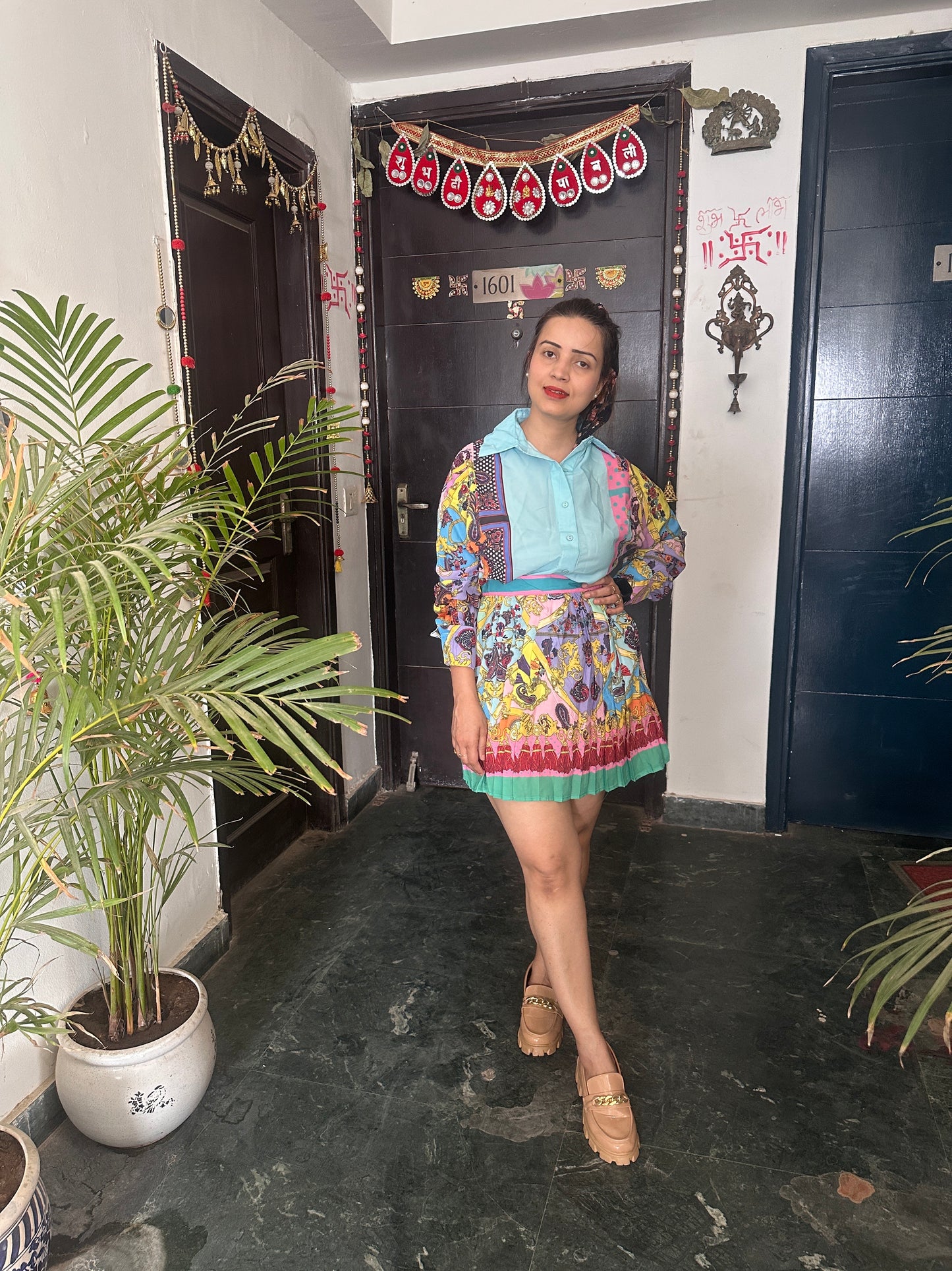 Pleated skirt and Shirt combo dress