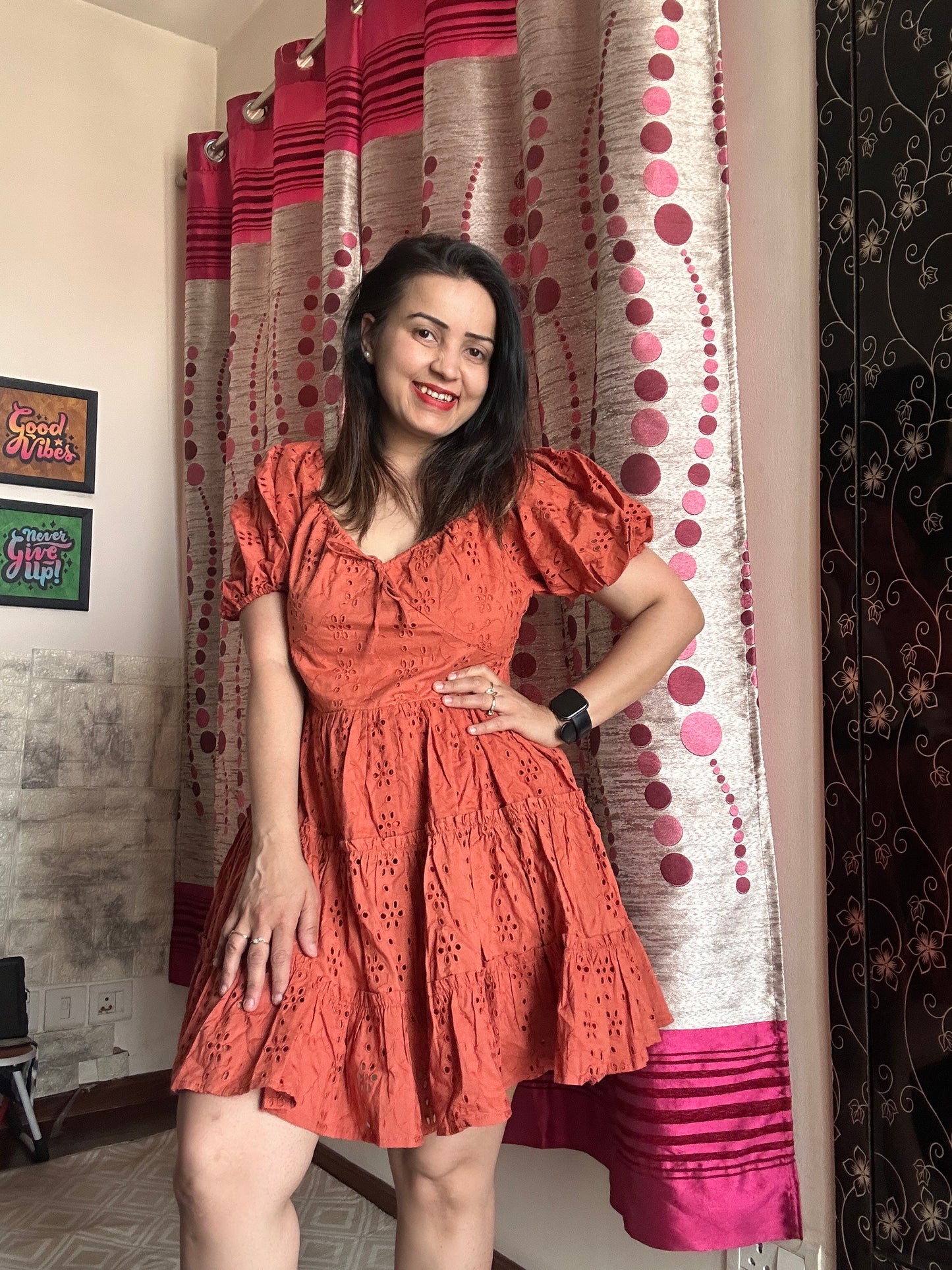 Cotton Schiffli Cut-work Dress with lining