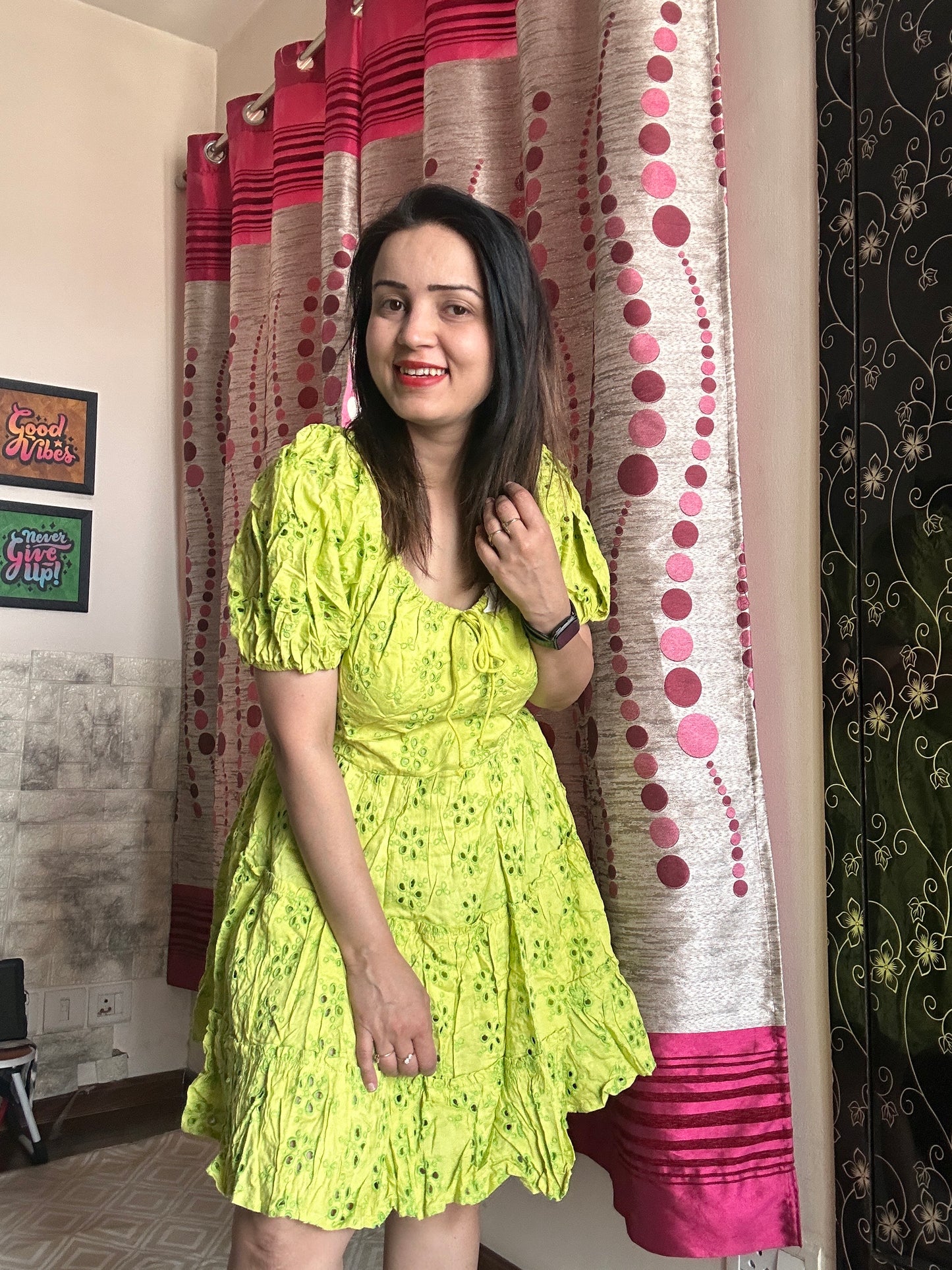 Cotton Schiffli Cut-work Dress with lining