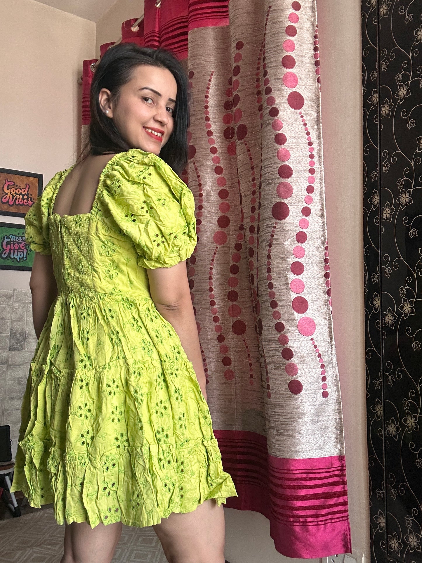 Cotton Schiffli Cut-work Dress with lining