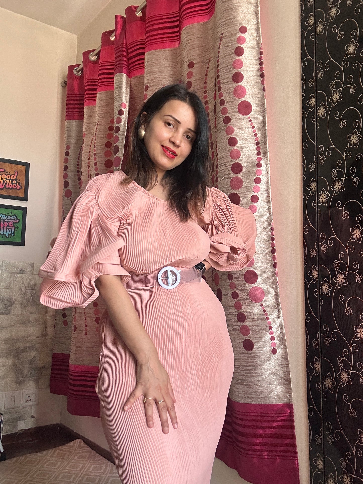 Pleated A-line maxi dress