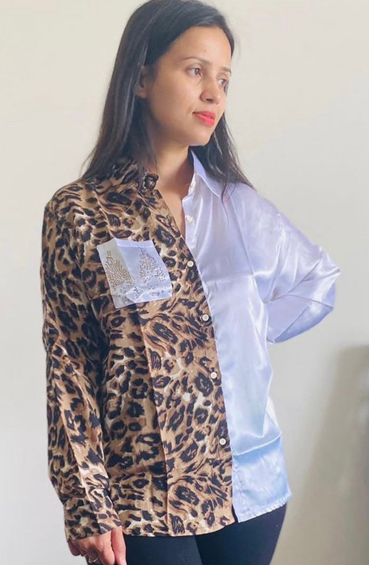 Half-n-half Satin Shirt