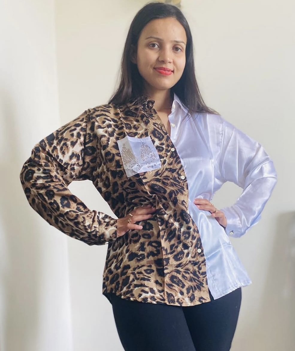 Half-n-half Satin Shirt