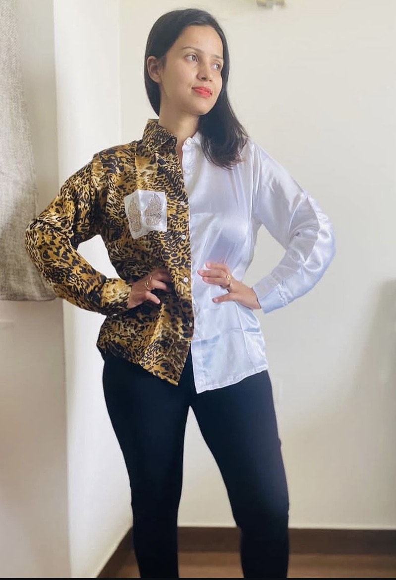 Half-n-half Satin Shirt