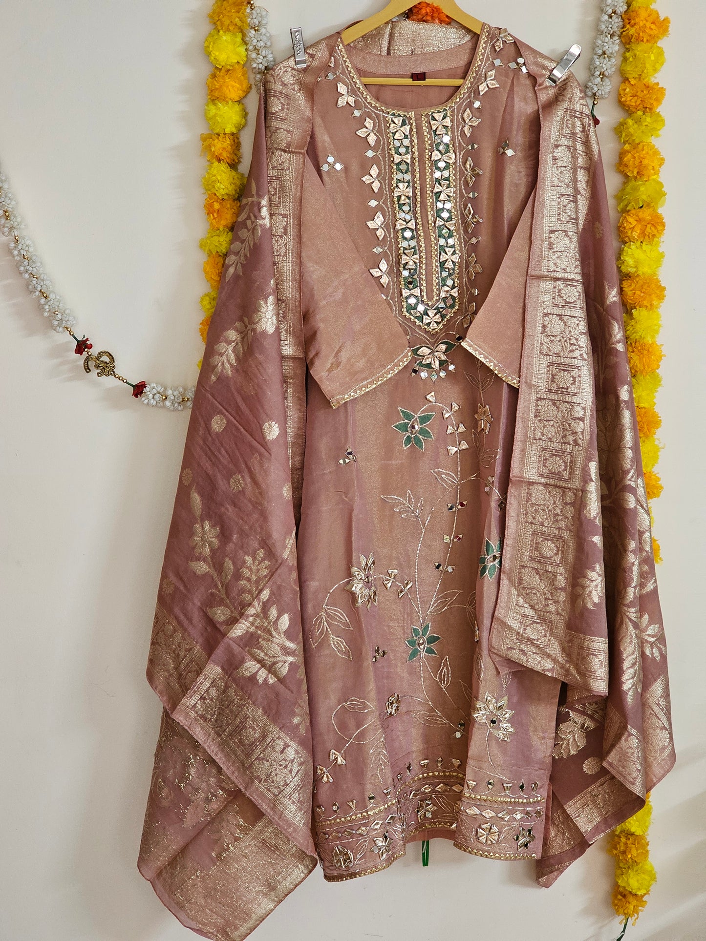 Peach Tissue shimmer suit