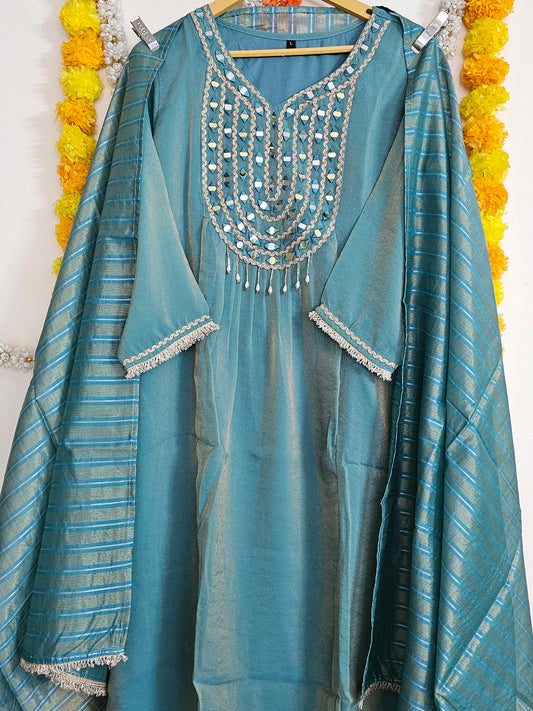 Party Wear Tissue Shimmer Suit