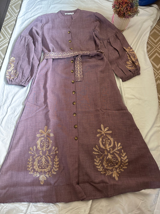 Embroidered Ankle-Length One-Piece Dress