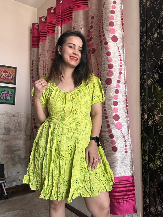 Cotton Schiffli Cut-work Dress with lining