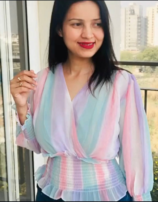 Rainbow top with elastic fit