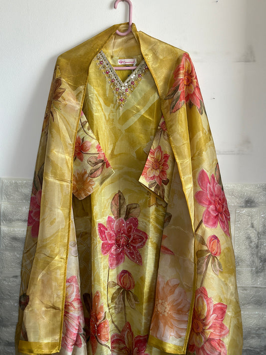 FLORAL PRINTED ORGANZA SUIT